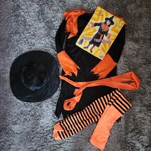 Kids Witch Costume with Hat - Black and Orange